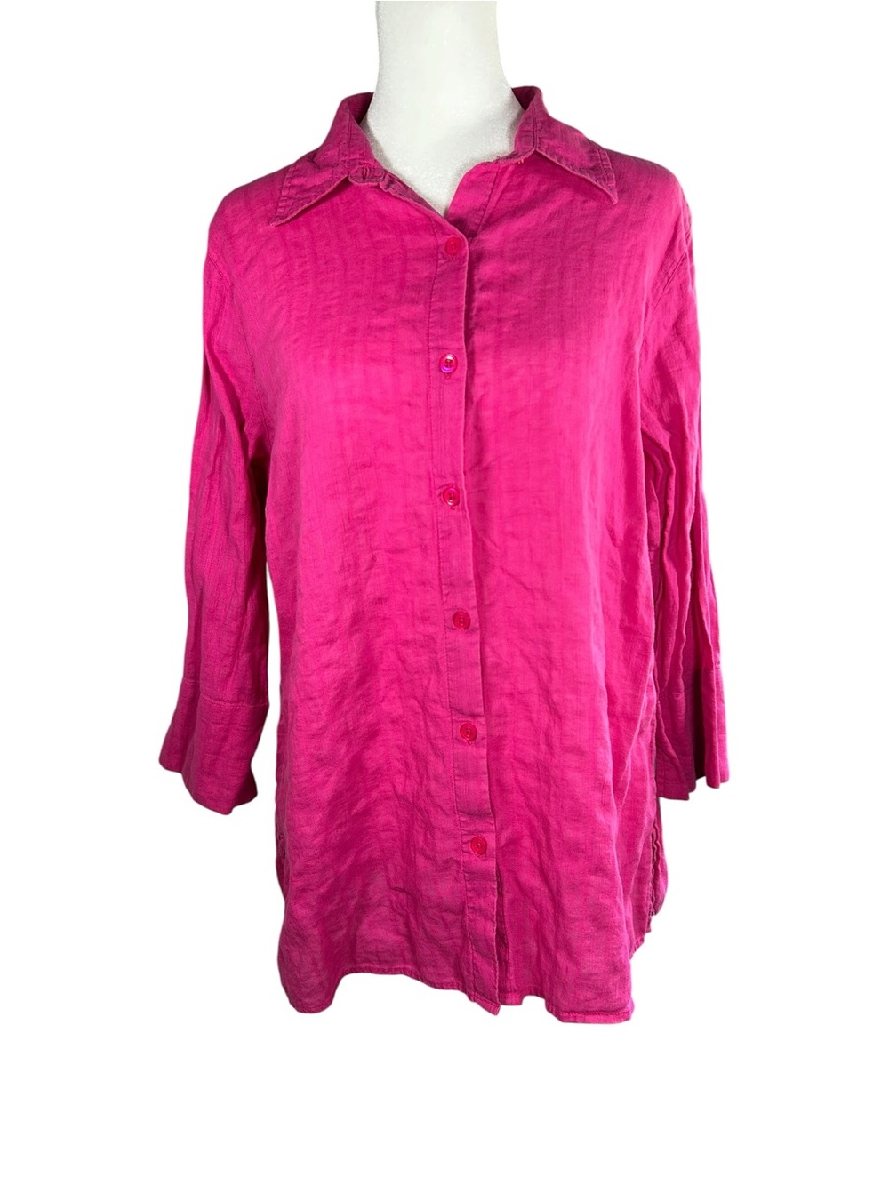 Coastal Grandma Linen Cotton Button Down Shirt Hot Pink Kim Rogers Medium